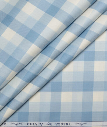 Tresca by Arvind  Cotton Checks Shirting Fabric (Cream & Blue)