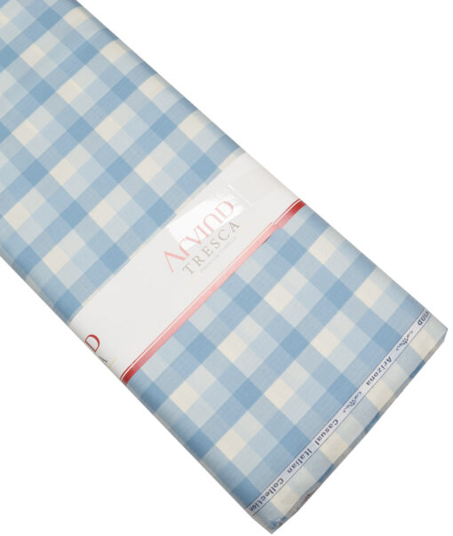 Tresca by Arvind  Cotton Checks Shirting Fabric (Cream & Blue)