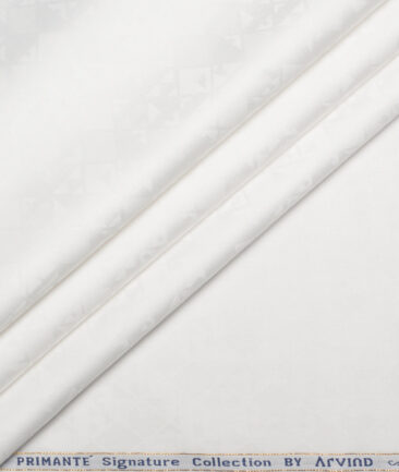 Tresca by Arvind 1 Ply 90's Giza Cotton Self Design Shirting Fabric (White)