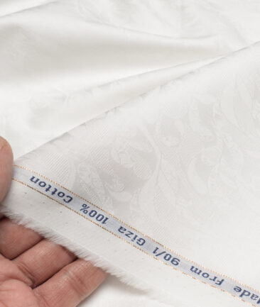 Primante by Arvind 1 Ply 90's Giza Cotton Self Design Shirting Fabric (White)