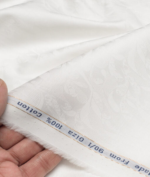 Primante by Arvind 1 Ply 90's Giza Cotton Self Design Shirting Fabric (White)
