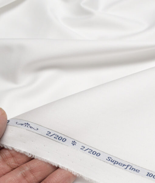 Primante by Arvind 2 Ply 200's Supima Cotton Solids Shirting Fabric (White)