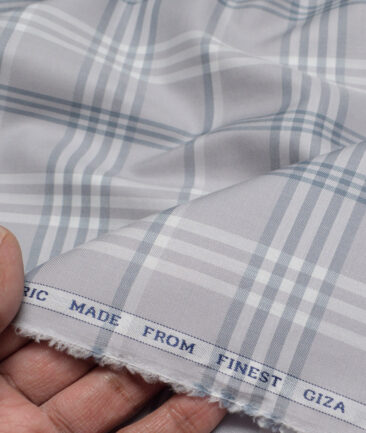 Luthai  Giza Cotton Checks Shirting Fabric (Light Grey)