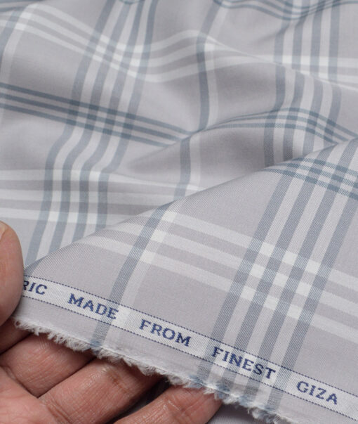 Luthai  Giza Cotton Checks Shirting Fabric (Light Grey)