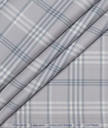 Luthai  Giza Cotton Checks Shirting Fabric (Light Grey)