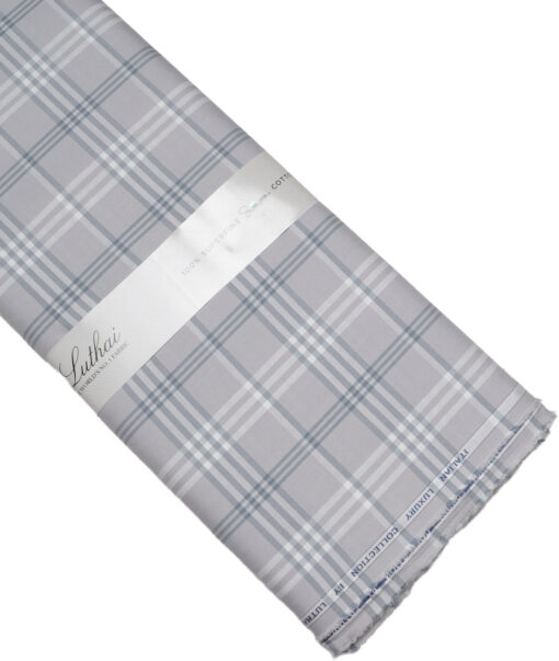 Luthai  Giza Cotton Checks Shirting Fabric (Light Grey)