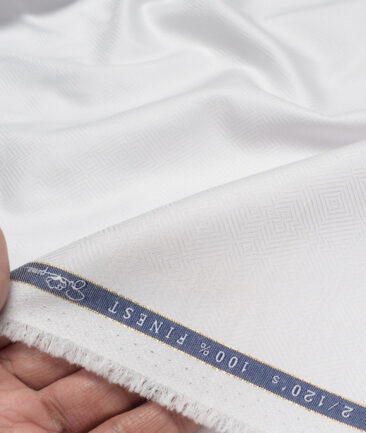 Vercelli Italy 2 Ply 120's Supima Cotton Self Design Shirting Fabric (White)