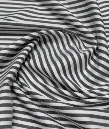 Vercelli Italy 2 Ply 100's Supima Cotton Striped Shirting Fabric (White & Black)