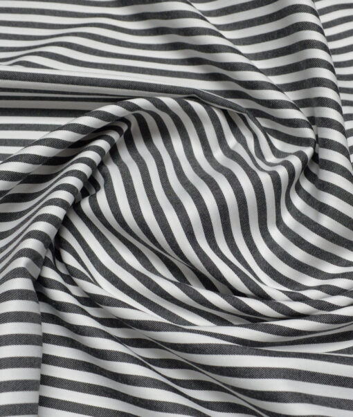 Vercelli Italy 2 Ply 100's Supima Cotton Striped Shirting Fabric (White & Black)