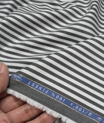 Vercelli Italy 2 Ply 100's Supima Cotton Striped Shirting Fabric (White & Black)