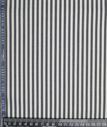 Vercelli Italy 2 Ply 100's Supima Cotton Striped Shirting Fabric (White & Black)