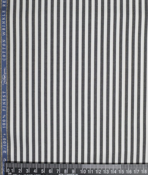 Vercelli Italy 2 Ply 100's Supima Cotton Striped Shirting Fabric (White & Black)