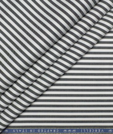 Vercelli Italy 2 Ply 100's Supima Cotton Striped Shirting Fabric (White & Black)