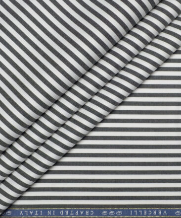 Vercelli Italy 2 Ply 100's Supima Cotton Striped Shirting Fabric (White & Black)
