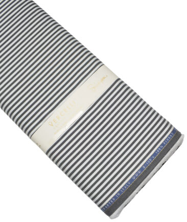 Vercelli Italy 2 Ply 100's Supima Cotton Striped Shirting Fabric (White & Black)