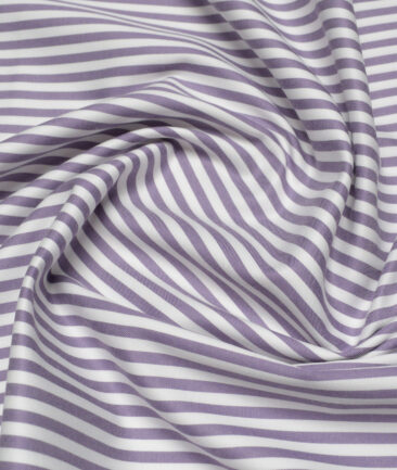 Vercelli Italy 2 Ply 100's Supima Cotton Striped Shirting Fabric (White & Purple)