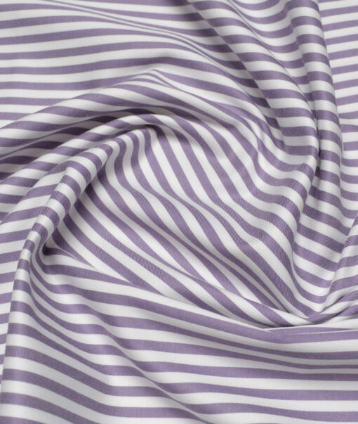 Vercelli Italy 2 Ply 100's Supima Cotton Striped Shirting Fabric (White & Purple)