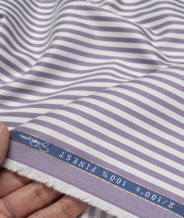 Vercelli Italy 2 Ply 100's Supima Cotton Striped Shirting Fabric (White & Purple)