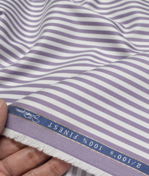 Vercelli Italy 2 Ply 100's Supima Cotton Striped Shirting Fabric (White & Purple)