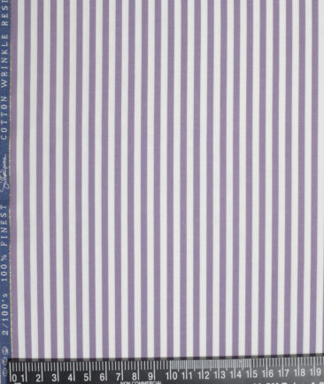 Vercelli Italy 2 Ply 100's Supima Cotton Striped Shirting Fabric (White & Purple)