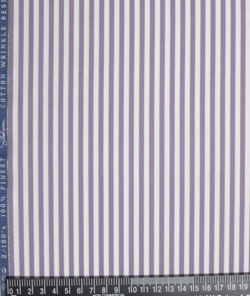 Vercelli Italy 2 Ply 100's Supima Cotton Striped Shirting Fabric (White & Purple)