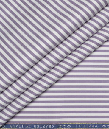 Vercelli Italy 2 Ply 100's Supima Cotton Striped Shirting Fabric (White & Purple)