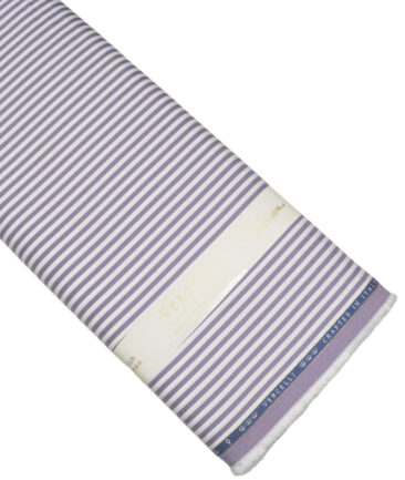 Vercelli Italy 2 Ply 100's Supima Cotton Striped Shirting Fabric (White & Purple)