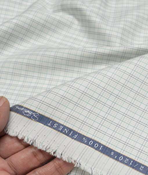 Vercelli Italy 2 Ply 120's Supima Cotton Checks Shirting Fabric (White & Green)