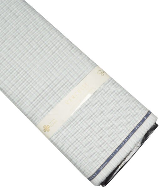 Vercelli Italy 2 Ply 120's Supima Cotton Checks Shirting Fabric (White & Green)