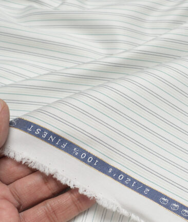 Vercelli Italy 2 Ply 120's Supima Cotton Striped Shirting Fabric (White & Green)