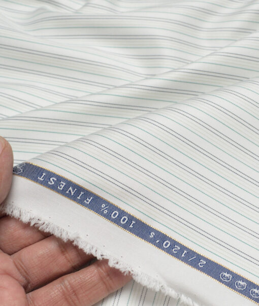 Vercelli Italy 2 Ply 120's Supima Cotton Striped Shirting Fabric (White & Green)