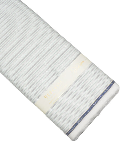 Vercelli Italy 2 Ply 120's Supima Cotton Striped Shirting Fabric (White & Green)