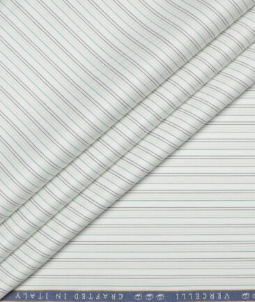 Vercelli Italy 2 Ply 120's Supima Cotton Striped Shirting Fabric (White & Green)