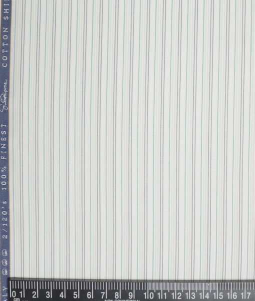 Vercelli Italy 2 Ply 120's Supima Cotton Striped Shirting Fabric (White & Green)