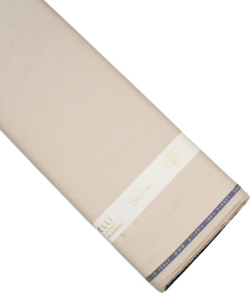 Vercelli Italy 2 Ply 140's Supima Cotton Striped Shirting Fabric (Desert Sand Beige)