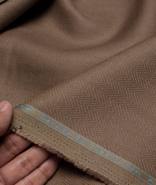 Linen Club 40 LEA Striped 100% Linen Suiting Fabric (Brown)