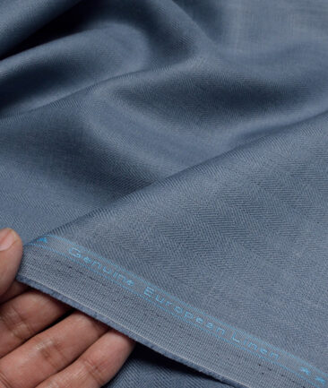 Linen Club 40 LEA Striped 100% Linen Suiting Fabric (Slate Blue)