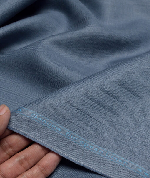 Linen Club 40 LEA Striped 100% Linen Suiting Fabric (Slate Blue)