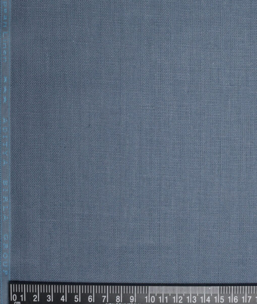Linen Club 40 LEA Striped 100% Linen Suiting Fabric (Slate Blue)
