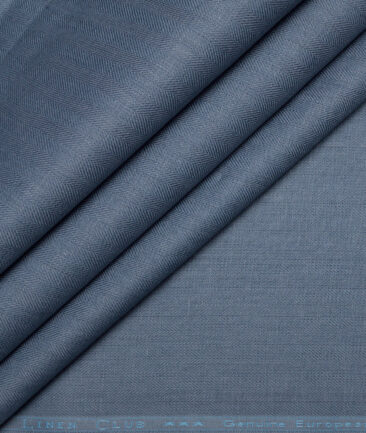 Linen Club 40 LEA Striped 100% Linen Suiting Fabric (Slate Blue)