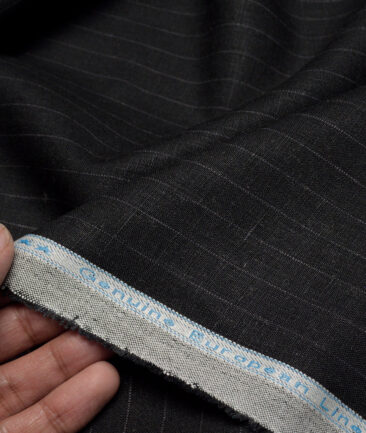 Linen Club 40 LEA Striped 100% Linen Suiting Fabric (Black)