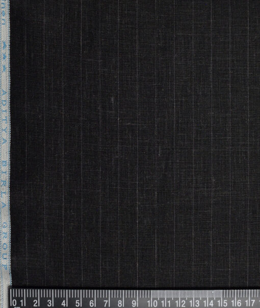 Linen Club 40 LEA Striped 100% Linen Suiting Fabric (Black)