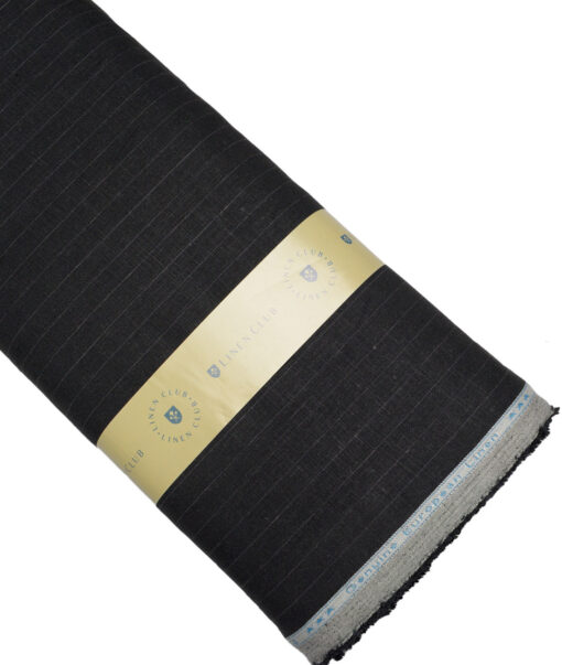 Linen Club 40 LEA Striped 100% Linen Suiting Fabric (Black)