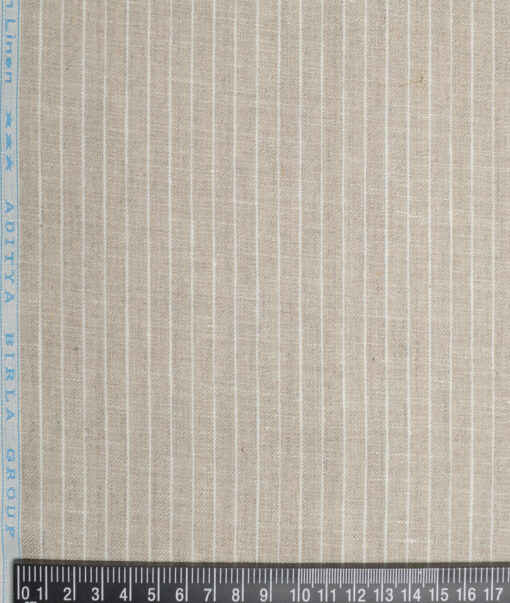 Linen Club 40 LEA Striped 100% Linen Suiting Fabric (Natural Beige)