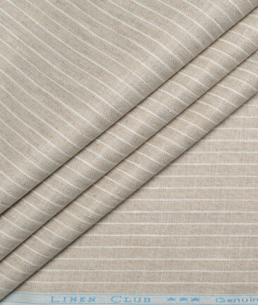 Linen Club 40 LEA Striped 100% Linen Suiting Fabric (Natural Beige)