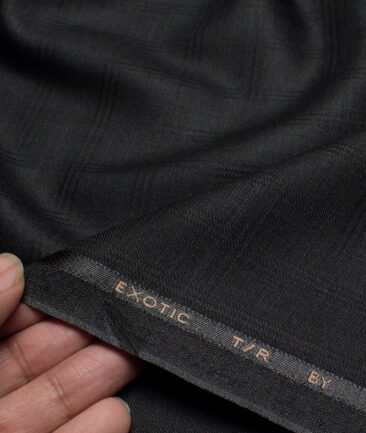 Cadini Italy  Checks Terry Rayon Unstitched Suiting Fabric (Black)