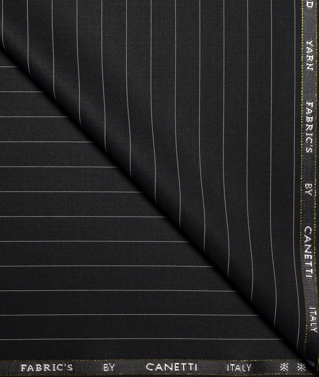LSCNTR104BKWHSTRPNOV Canetti Italy Striped Terry Rayon Unstitched Suiting Fabric (Black) - Image 1