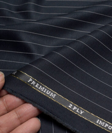 Canetti Italy  Striped Terry Rayon Unstitched Suiting Fabric (Navy Blue) - Image 2