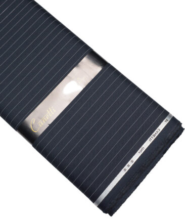 Canetti Italy  Striped Terry Rayon Unstitched Suiting Fabric (Navy Blue)