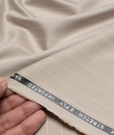 Canetti Italy  Striped Terry Rayon Unstitched Stretchable Suiting Fabric (Beige)
